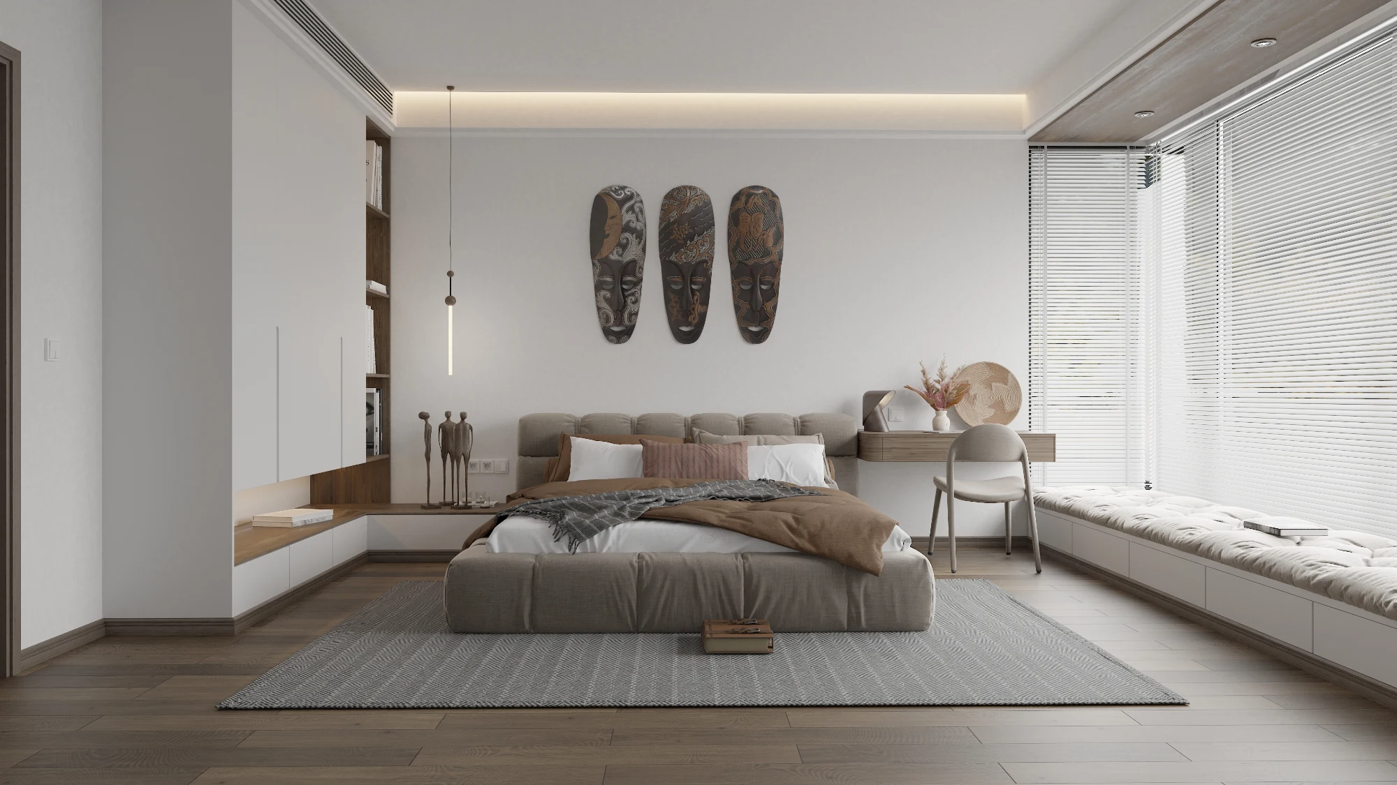 Warm Minimalist Bedroom with African Luxury Accents